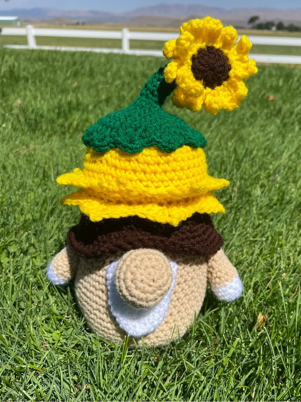 Hand Crocheted Sunflower Gnome Stuffed Animal Plushie!